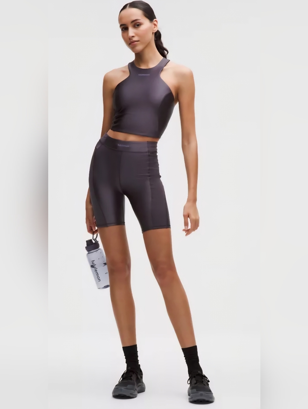 NWT Lululemon Satin Shine Wordmark Bundle Coal/Tank, Shorts Women's Size 4